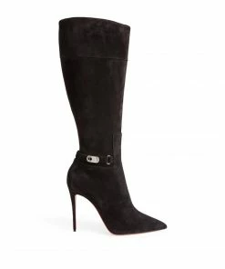 Christian Louboutin Lock Kate Suede Boots 100 BK01 Knee High Boots