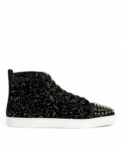 Christian Louboutin Lou Spikes Orlato Velvet High-Top Sneakers BK65